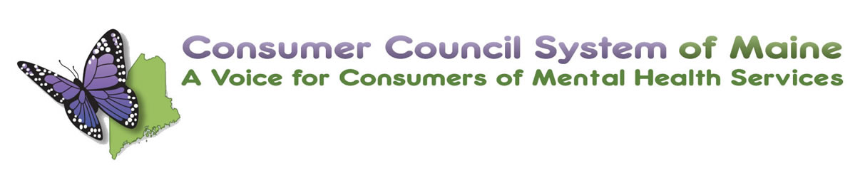 Consumer Council System of Maine Logo. There is a purple and green butterfly to the left of the text.