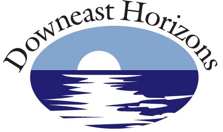 Downeast Horizons logo. Text above a sun on the horizon.